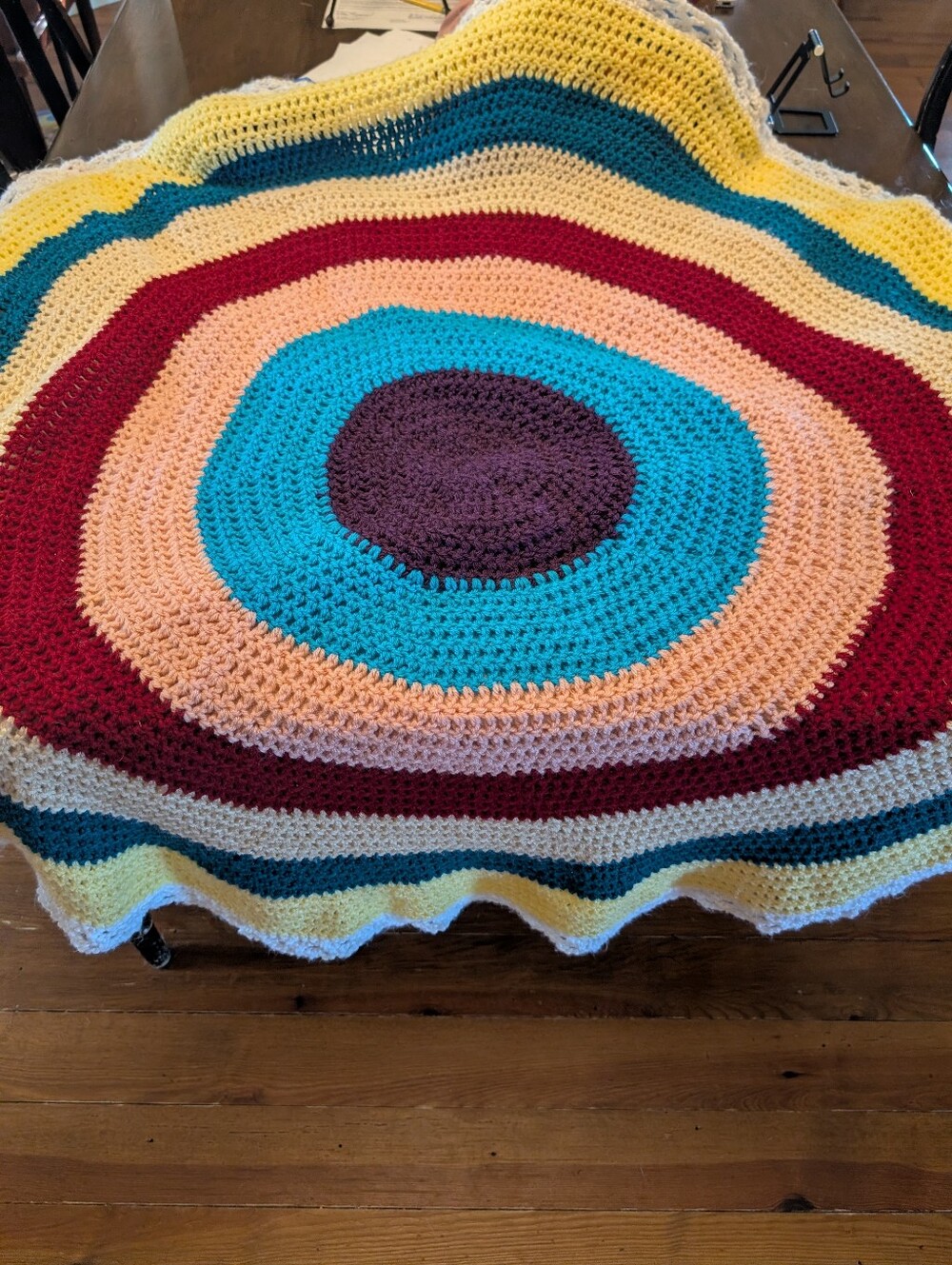 Vintage Handmade Multicolor Round Crochet Afghan Blanket - 53 Inches